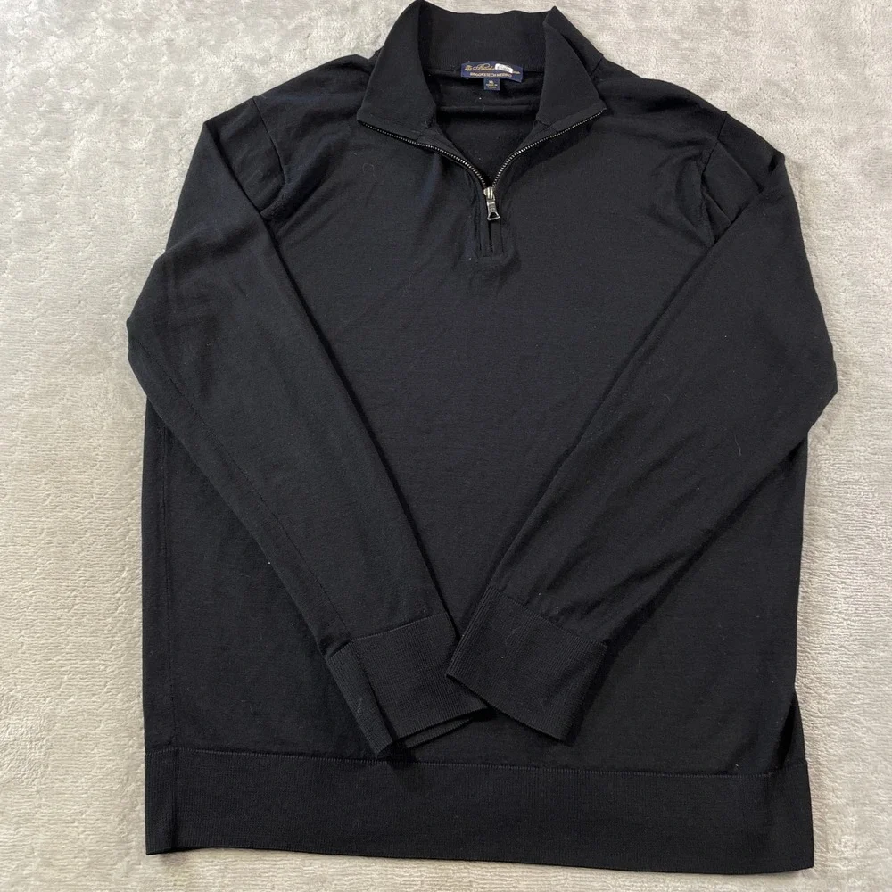 Brooks Brothers Brookstech Quarter Zip Pullover Sweater Men XL Merino Wool Black